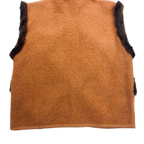 Lisa International Wool Vest Women L Brown Faux Fur Trim Bohemian Coastal Jacket - Picture 8 of 13